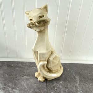 Vintage 1960s Statue Vintage Cubist Cat Sculpture MCM Art Deco Siamese Chalkwear